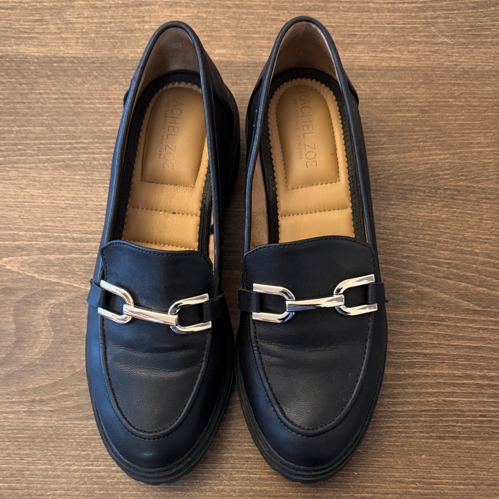 Rachel Zoe Black Loafers with Silver Accents